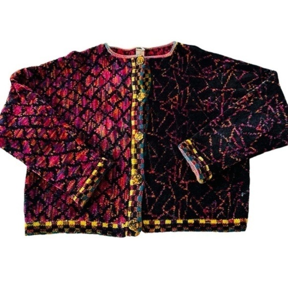 VINTAGE ROBIN ORIGINAL ROBIN BERGMAN HANDLOOM CHENILLE CARDIGAN M/L - Picture 1 of 15